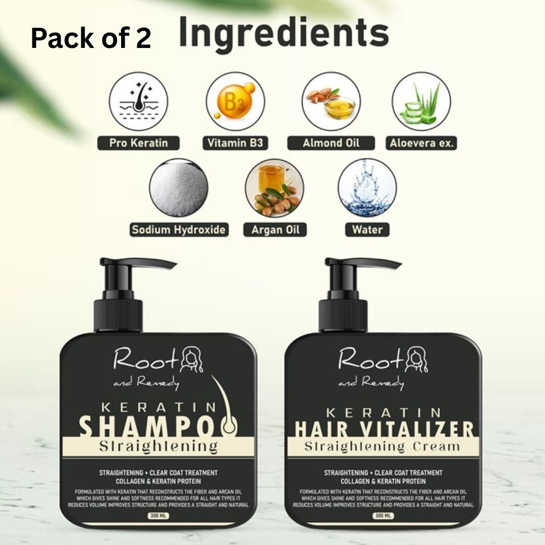 Herbal Pro Hair Straightening Shampoo & Keratin Hair Vitalizer Cream (Pack of 2)